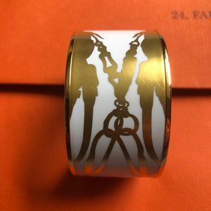 Hermès White and Gold Extra Wide Brides De Gala Tattoo Bangle